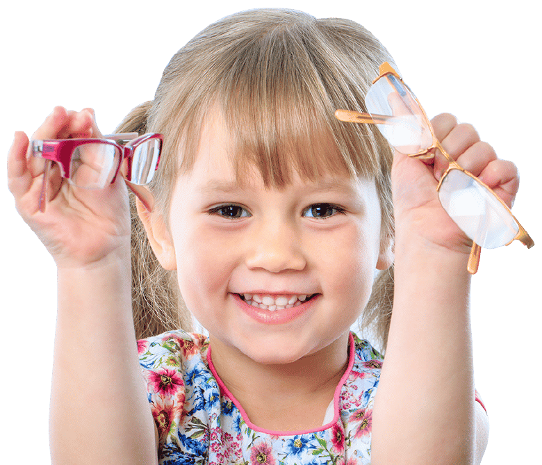 Little girl holding up glasses